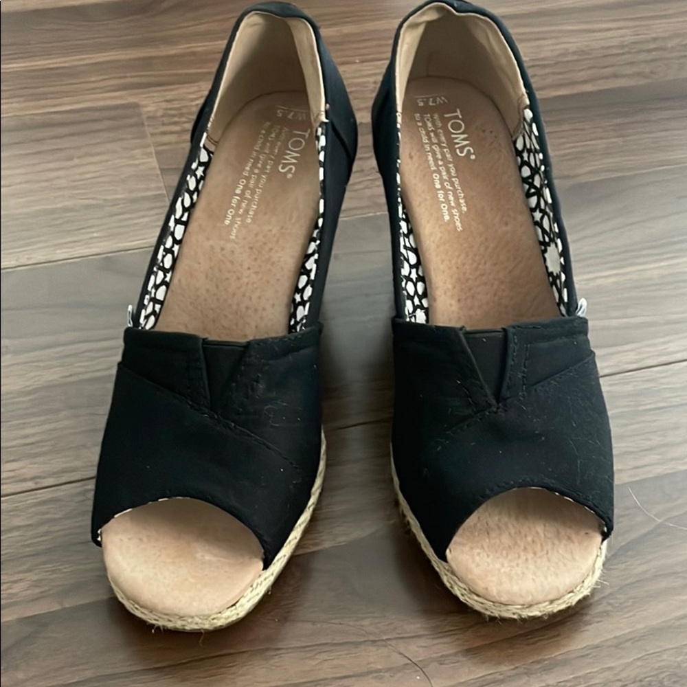 Toms Wedge Black Canvas